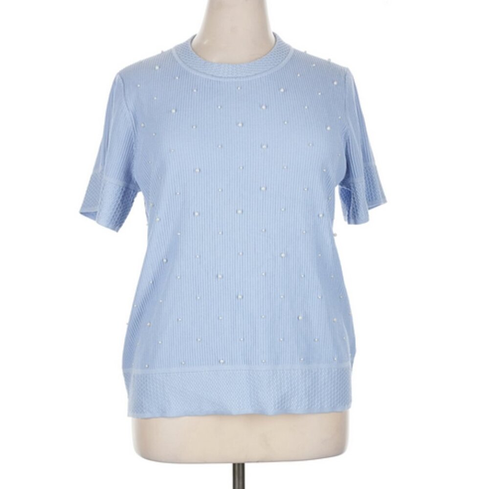Karl Lagerfeld Sweater Short sleeves, mock, studded detail, blue